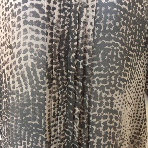 a. n. a charcoal gray and off white animal print 3/4 sleeve semi sheer blouse - Picture 3 of 12